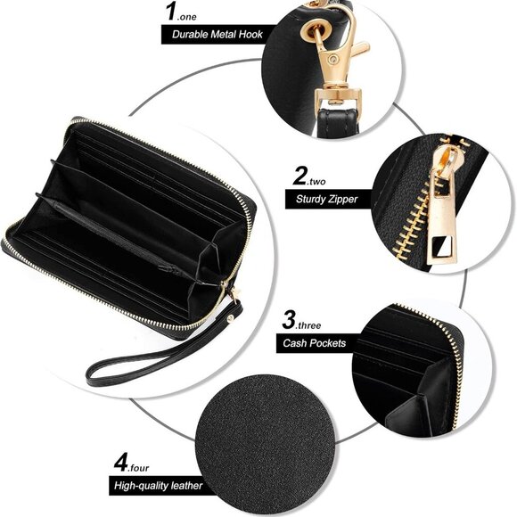 Women's RFID Blocking Leather Wallet with Phone Holder Wristlet Clutch - Picture 4 of 7